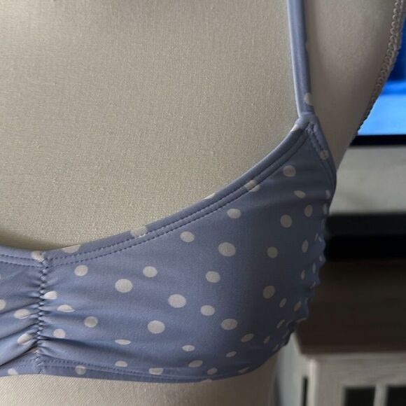 Xhilaration Size medium light blue and white polka dot swim suit top - Picture 3 of 5